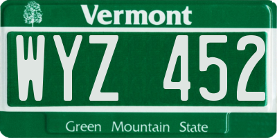VT license plate WYZ452