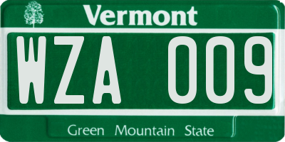 VT license plate WZA009