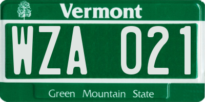 VT license plate WZA021