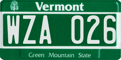 VT license plate WZA026