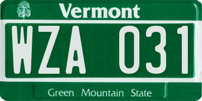 VT license plate WZA031