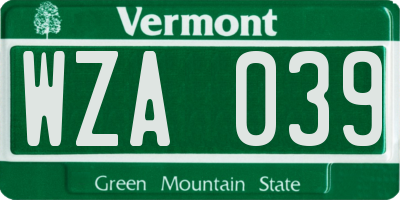 VT license plate WZA039