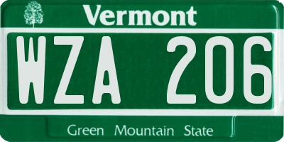 VT license plate WZA206