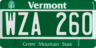 VT license plate WZA260