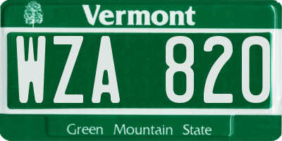 VT license plate WZA820