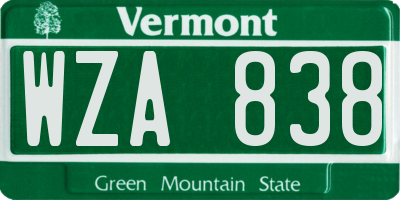 VT license plate WZA838