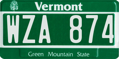 VT license plate WZA874