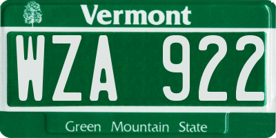 VT license plate WZA922