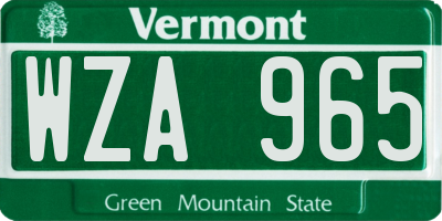 VT license plate WZA965