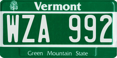 VT license plate WZA992