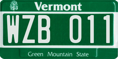 VT license plate WZB011