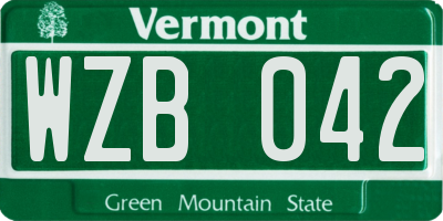 VT license plate WZB042