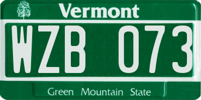 VT license plate WZB073