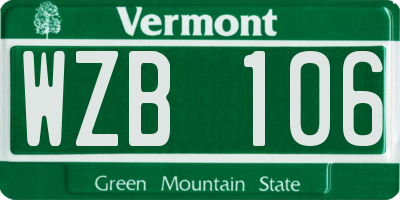 VT license plate WZB106
