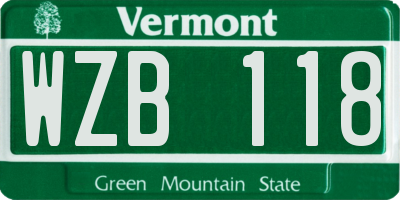 VT license plate WZB118