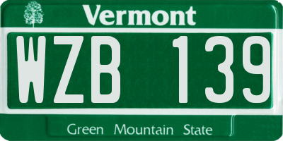 VT license plate WZB139