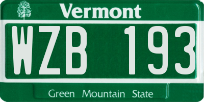 VT license plate WZB193