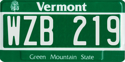 VT license plate WZB219