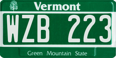 VT license plate WZB223
