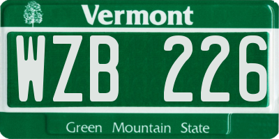 VT license plate WZB226