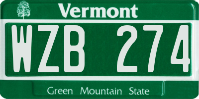 VT license plate WZB274