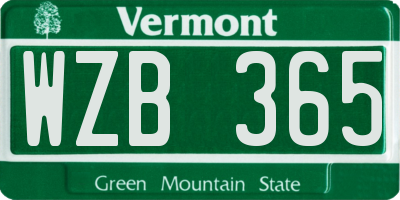 VT license plate WZB365