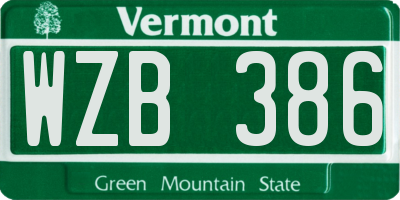 VT license plate WZB386