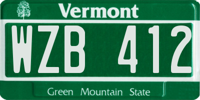 VT license plate WZB412