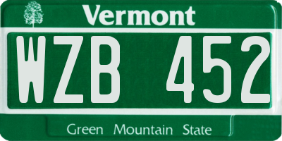 VT license plate WZB452