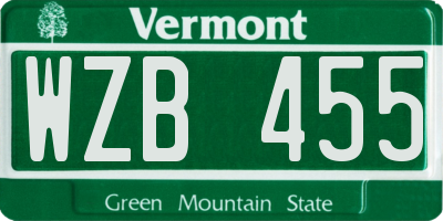 VT license plate WZB455