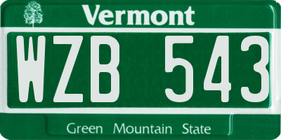 VT license plate WZB543