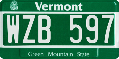 VT license plate WZB597