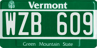 VT license plate WZB609