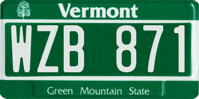 VT license plate WZB871
