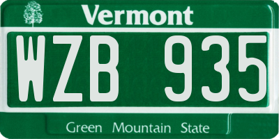 VT license plate WZB935