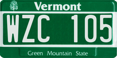 VT license plate WZC105