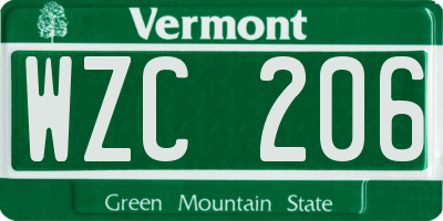 VT license plate WZC206