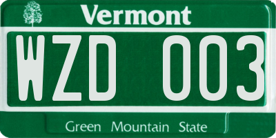 VT license plate WZD003