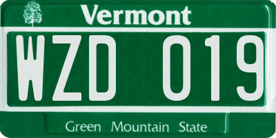 VT license plate WZD019