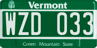 VT license plate WZD033