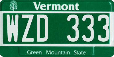 VT license plate WZD333