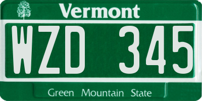 VT license plate WZD345
