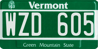 VT license plate WZD605