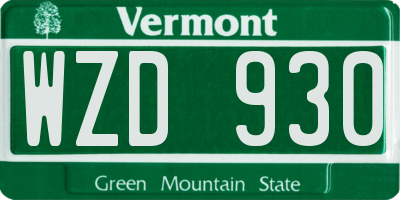 VT license plate WZD930