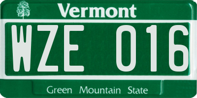 VT license plate WZE016
