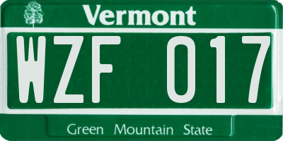 VT license plate WZF017