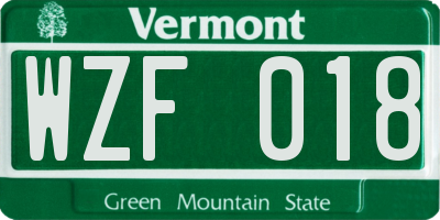 VT license plate WZF018