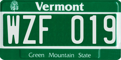VT license plate WZF019