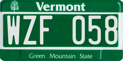 VT license plate WZF058