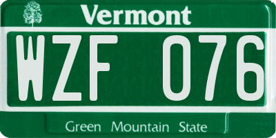 VT license plate WZF076